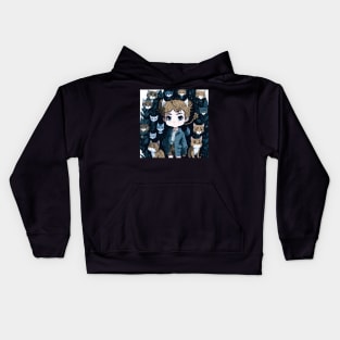 boy with cats aesthetic illustration sticker Kids Hoodie